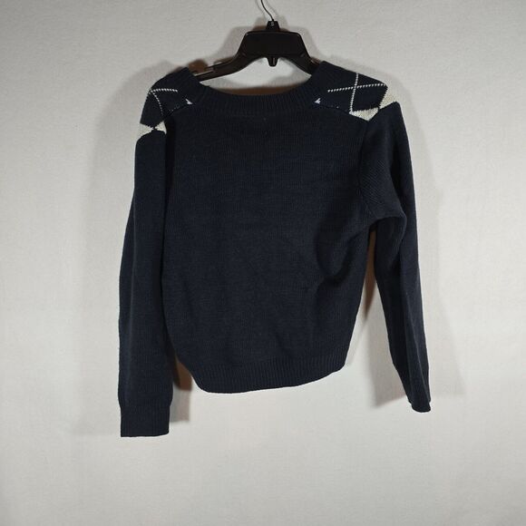 Princess Polly Blue White Chunky Knit Cropped Cardigan S/M Sweater N1 Gently Use - Picture 8 of 12